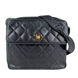 CHANEL Black Lambskin Leather Shoulder Bag